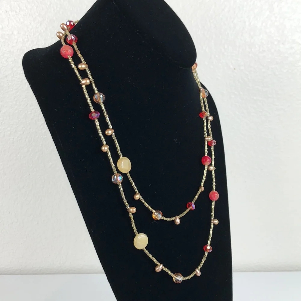 Long Necklace Glass And Seed Bead Magnetic Closure Fairy Boho - Picture 14 of 15